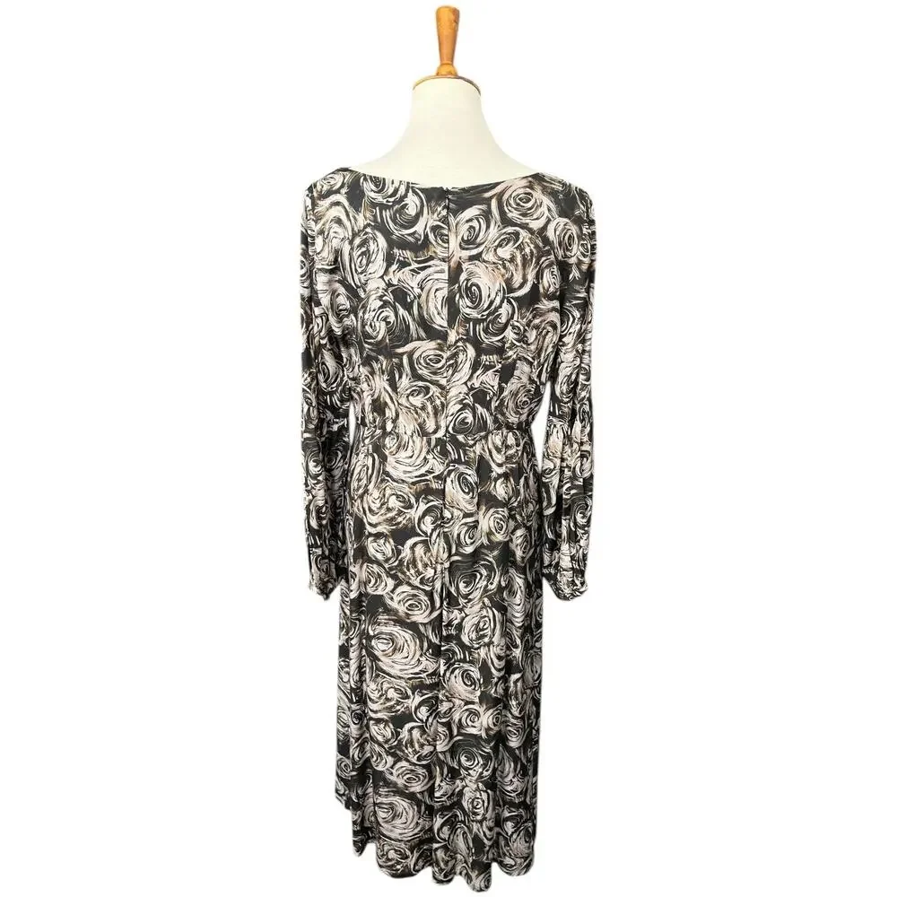 NWOT Liyan McAteer Long Sleeve Midi Abstract Floral Workwear Dress Size 12